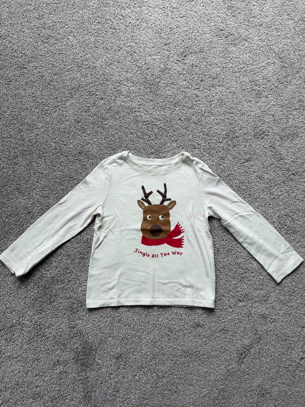 Holiday Time White Long-Sleeve Reindeer Tee with Red Scarf